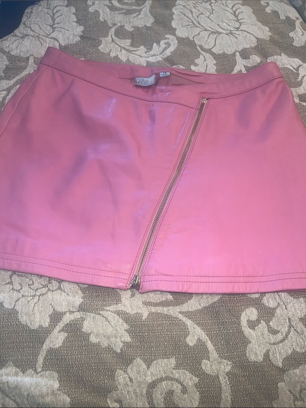 Wilsons Leather Pink Genuine Leather Zip Mini Skirt